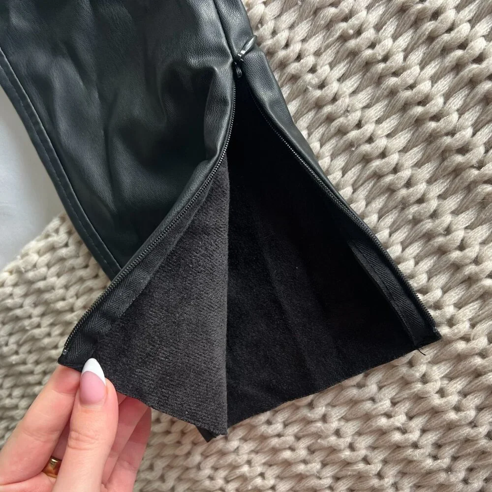 Zara Women's Skinny Black Faux Leather Pants with Ankle Zippers Medium - Picture 8 of 8